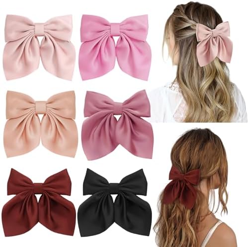 Seiolieliou 6Pcs Hair Bows for Women, Silky Satin Bow Hair Clips for Girls by Seiolieliou