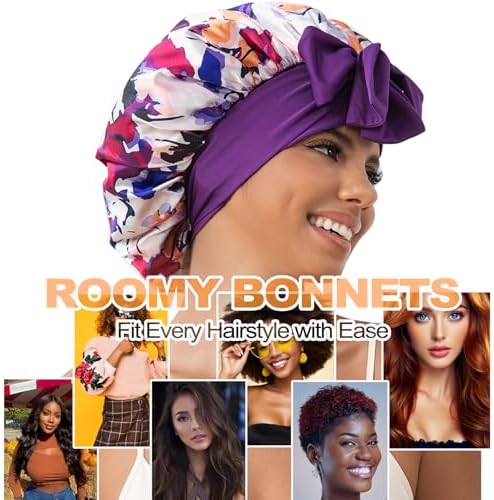 GDTOGRT Satin Silk Bonnet for Sleeping Women - Double Layer Sleep Hair Bonnets Caps for Curly Braid Hair with Tie Band - Image 2