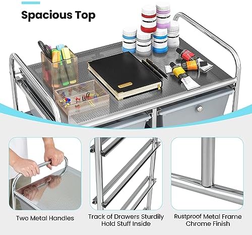 Giantex 10 Drawers Rolling Cart, Classroom Organizers, Storage Cart with Wheels, for Teacher Office Home School Supplies Tool Craft Art Paper, Black Gradient - Image 6