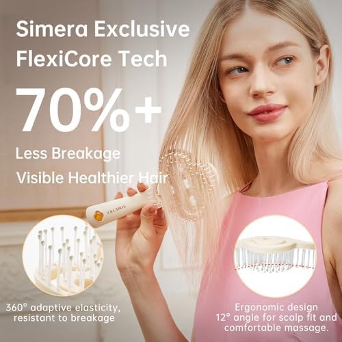 Simetra Detangler Hair Brush for Woman and Men, Original Detangling Brush for Curly Hair/Fine &Thick/Wet & Dry Hair, Flexible Bristles Hairbrush - Natural Crystal Inlay & 14K Gold Plating - Image 3