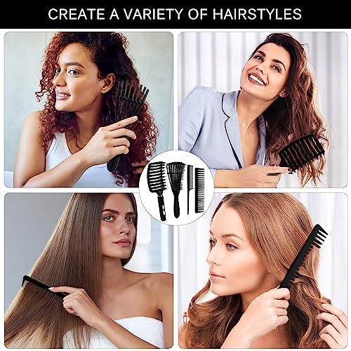 4pcs Curly Hair Brush Set for Adult & Kids Wet or Dry, Detangling Brush for 3/4ABC Hair with Wide Tooth Comb (4, Black) - Image 2