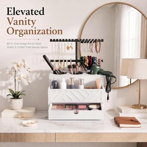 Xuhal Hair Tool Organizer Hair Dryer Holder, Headband Rack & Drawer, White - Image 5