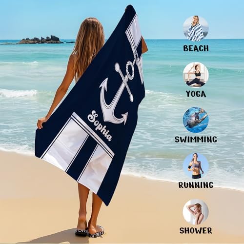JML Personalized Beach Towel with Name, Custom Anchor Beach Towel, Customized Microfiber Pool Towel, Quick Dry & Absorbent Swim Towel for Adult,Anniversary, Birthday, Summer Holiday,Vacation - Image 6