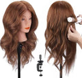 Mannequin Head with 100% Human Hair, SZCY LLC 18" Dark Brown Real Hair Cosmetology Mannequin Head Hair Styling Hairdressing Practice Training Doll Heads with Clamp Holder by SZCY+LLC