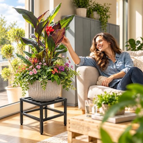 Lilybud--lily Plant Stand Indoor Outdoor, 2 Pcs Heavy Duty Plant Stands Metal Pedestal Stand for Indoor Outdoor, Wrought Iron Flower Stand Display Planter Shelf for Garden Deck Living Room - Image 6
