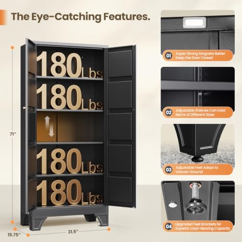 71" Kitchen Pantry Storage Cabinet Tall Steel Cabinet Metal Storage Cabinet - Image 3