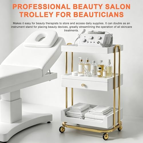 Elitzia Salon Spa Trolley Cart for Esthetician Metal Frame Carts with Rolling Wheels for Beauty Salon Esthetician Equipment Cart 3-Tier with Drawers Storage Beauty Esthetician Trolley ETDCART1 (White) - Image 2