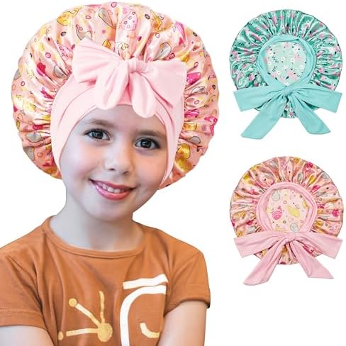 Silk Bonnet for Kids, Satin Hair Bonnet for Sleeping with Tie Band by choshion