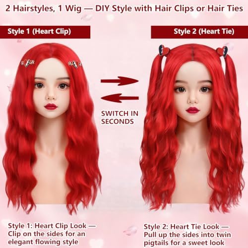 Mildiso 7PCS Kids Red Princess Cosplay Wig for Girls Halloween Costume M151 - Image 3