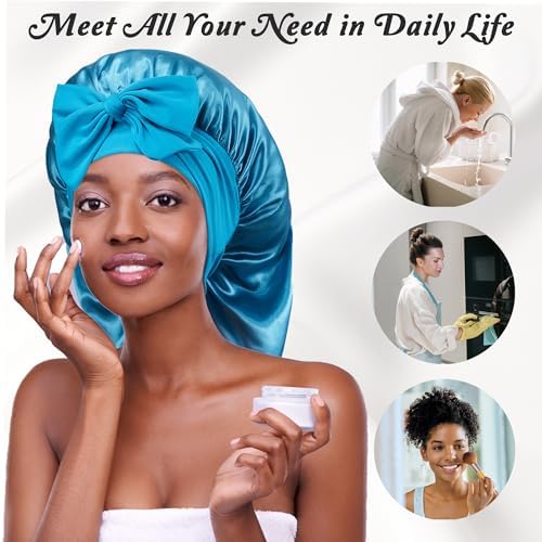 vidsel Long Bonnet with Tie, Satin Silk Sleep Bonnets for Women +Scrunchie - Image 4