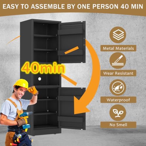 67" Freestanding Metal Pantry Cabinet, Tall Kitchen Food Storage Cupboard - Image 7