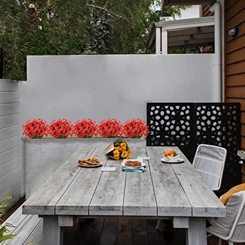 LikSoor 21 Bundles Artificial Outdoor UV Resistant Flowers No Fade Fake Outside Flowers Plastic Greenery Faux Shrubs Garden Porch Window Box Home Decoration (red) - Image 3