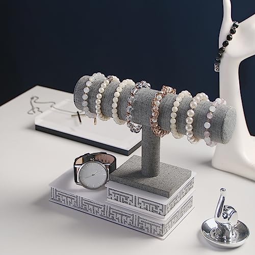 T-Bar Bracelet Holder, Bracelet Display Stand For Selling, Hair Tied Jewelry Organizer Watch Rack For Home Show (Gray Linen) - Image 4