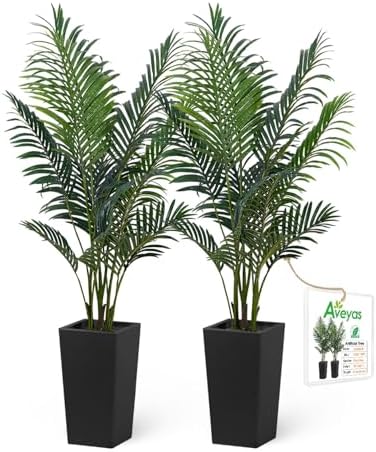 Aveyas 5ft Artificial Palm Tree for Home Decor,5 Feet Faux Plant Fake Silk Tropical Kentia Areca Trees for Indoor Outdoor House Living Room Office Porch Garden(5 ft Tall with Raised Pot)-Set of 2 Pack by Aveyas