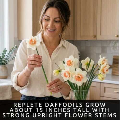 5 Replete Daffodil Bulbs | Double White & Peach Pink Ruffled Narcissus - Image 5