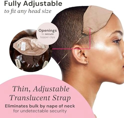 MILANO COLLECTION Glueless Top Grip for Hair Topper & Wiglets, Adjustable Translucent Strap with Side Openings, Top Headband for Your Wig or Topper, Includes Clips, Beige, Medium - Image 3
