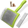 2PCS Slicker Brush for Dogs & Pet Comb,Professional Dog Grooming Brush (Goldendoodles,Poodles,Labradoodles) with Extra Long Pins to Effectively Remove Tangles, Knots and Mats (Green, Large) by Unknown