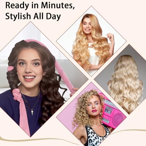 ZILAMPU Heatless Curls Overnight for Long Hair with Sleep Mask - Pink - Image 6