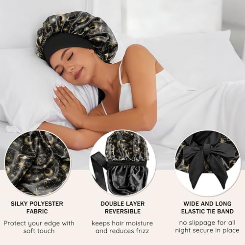 Satin Hair Braid Bonnet for Sleeping Double Layer Elastic Wide Soft Tie Band Hair Silk Lined Sleep Cap Women Girls - Image 3
