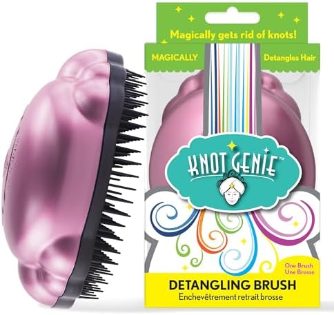 Knot Genie Detangling Hair Brush for Kids (Petal Pink) | Original Full Size | Perfect for Curly Hair, Gently Separate Tangles, Leaves Hair Smooth & Shiny | The Pain Free Knot Detangler by KnotGenieDetanglingBrush