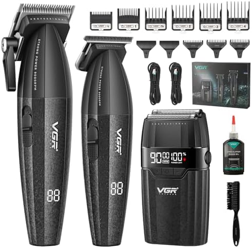 VGR 640S3 Professional 3 in 1 Hair Cutting Kit, 9000RPM Hair Clippers for Men Professional Hair Trimmer & Foil Shavers Set, Cordless Mens Barber Combo for Home, for Him(Black) by VGR