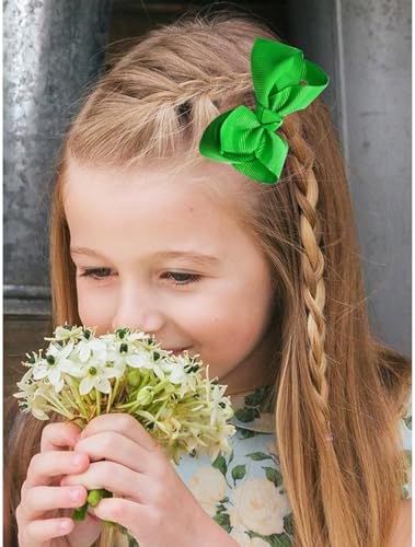 2 PCS 4.5inchs Hair Bows for Girls Grosgrain Ribbon Hair Bow Alligator Clips Hair Accessories for Baby Girls Toddlers(Green) - Image 3