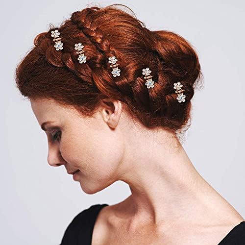 Glitter and Rhinestone Hair Accessories - Mini Claw Clips with No-Slip Grip and Metal Clamps, Assorted Colored Flower Designs for Girls and Women (Rose Gold-White Crystal) - Image 3