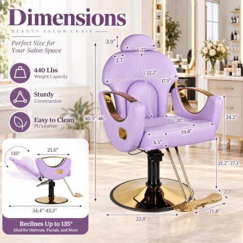 Purple Barber Chair Reclining Hydraulic Salon Styling Chairs Beauty Chair - Image 3