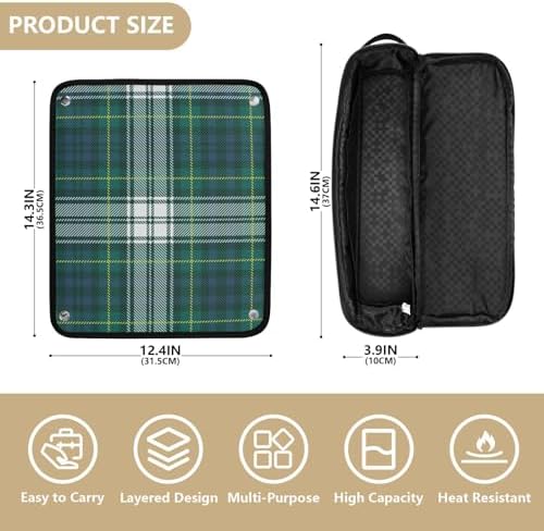Tartan Plaid Verdant Hair Tools Travel Bag Travel Organizer Pouch Portable Carrying Case with Heat Resistant Mat for Flat Irons Curling Iron Hair Dryer - Image 4