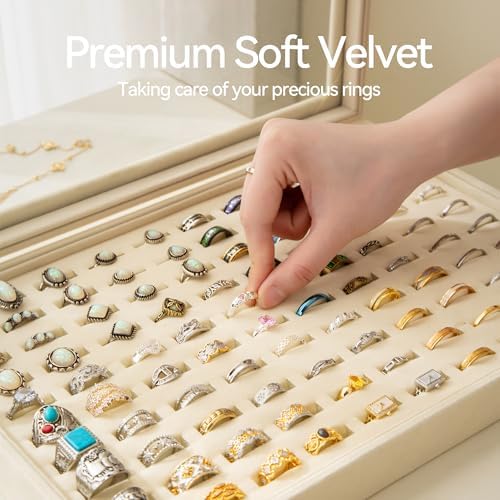 Frebeauty 100 Slots Ring Organizer Tray,Velvet Ring Box with Clear Lid - Image 5