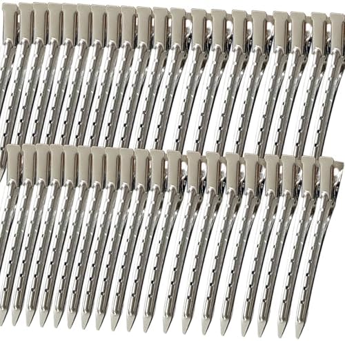 40 PCS 3.5 Inch Duck Billed Clips,Metal Alligator Curl Hair Clips with Holes for Styling, Coloring, Thick Hair Rollers, Salon Use,Alligator Clips for Women for Thick Hair & Thin Hair,Silver by Mythos