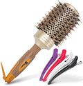 Fagaci Professional Large Round Brush with Natural Boar Bristles for Blow Drying, Nano Technology Ceramic+Ionic for Hair Styling, Volumizing and Healthy Hair - 4 Styling Clips Included by Fagaci