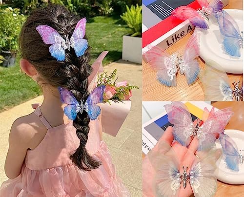 Gradient Butterfly Hair Clips Set - Multi-color Cute Hair Accessories for Girls (6PCS) - Image 3