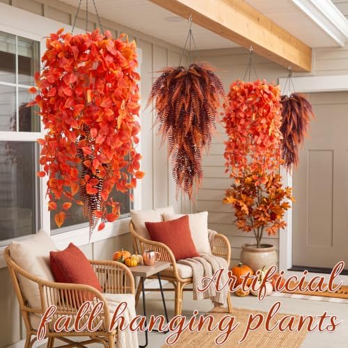 Daifunli 12 Pcs Artificial Fall Hanging Plants Fake Hanging Ferns Plastic Autumn Faux Plants for Wall Room Garden Garland Indoor Outdoor Decor No Basket - Image 5