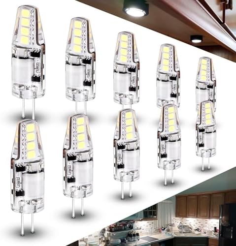 G4 LED Bulb RV Camper 2W T3 AC/DC12V 6000K White JC Type Bi-Pin, 10 Pack by Hylroe