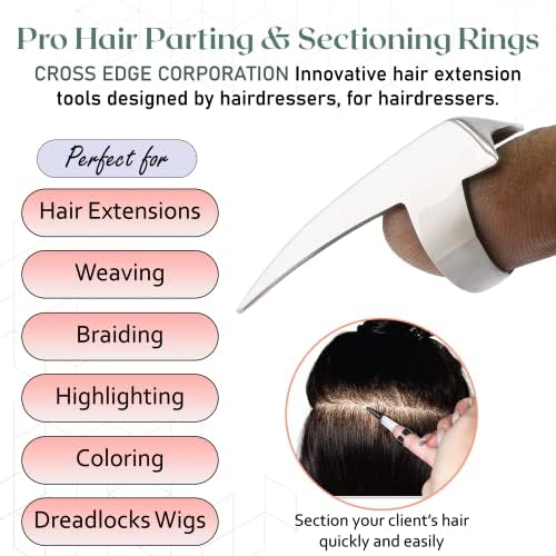 Cross Edge Pro Hair Parting & Sectioning Rings - Stainless Steel Finger Braiding Hair Pick Tools for Durable Wig, Curling, Remy Human Hair Extensions Hair Styling Tools (Silver Mirror Polish) - Image 5