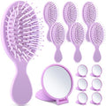 Meanplan 12 Pcs Mini Hair Brush Set Travel Wet Dry Hair Combs Pocket Detangling Compact Folding Makeup Mirrors for Spa Sleepover Birthday Bridal Shower Bachelorette Christmas Party Gift(Purple) by Meanplan