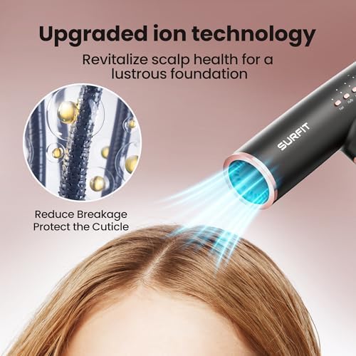Hair Dryer with Diffuser, Surfit Blow Dryer, Foldable Travel Hairdryer, 110,000 RPM Professional Ionic Hair Dryer for All Hair Types, 1 Min Fast Drying, Precision Styling, No Heat Damage - Image 4