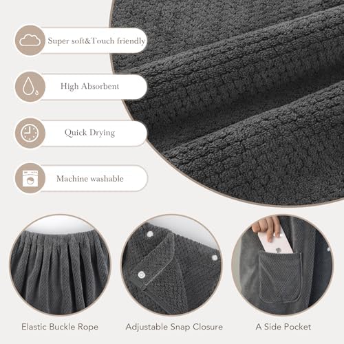 SINLAND Microfiber Women Spa Wrap with Adjustable Closure, Dgrey, 32"x60" - Image 3