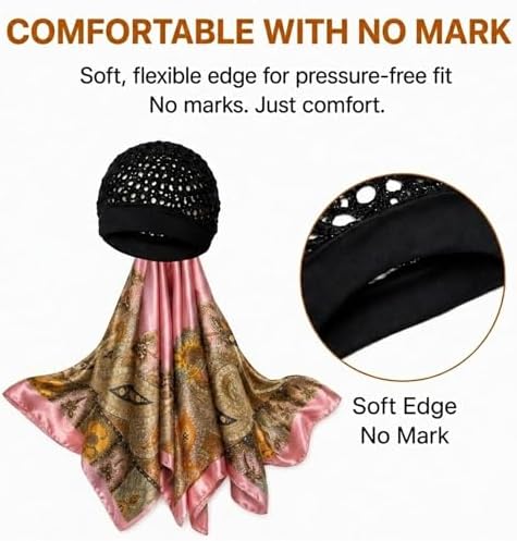 2 in 1 Wrap Cap Hair Net and Scarf for Silk Press, Satin Wrap Cap Bonnet for Women, Adjustable Stay-On Sleep Hair Net Scarf for All Hair Types - Image 4