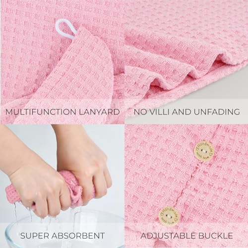 MaopaoBeauty Microfiber Hair Towel - Waffle Drying Hair Wrap (2 Packs, 10.6x27.5inch, Pink) - Image 3