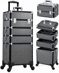 Costravio 5 in 1 Rolling Makeup Case on Wheels Large Cosmetology Case Organizer Beauty Cosmetic Train Case Travel Nail Cart for Make-up Studio Hair Salon, Black Glitter by Costravio