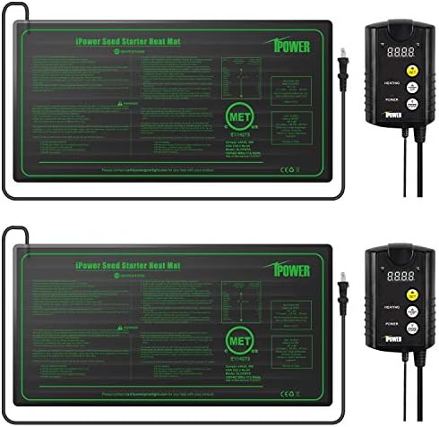 iPower 2 Pack 10" x 20" Warm Hydroponic Seedling Heat Mat and Digital Thermostat Control Combo Set for Plant Germination, Black by iPower