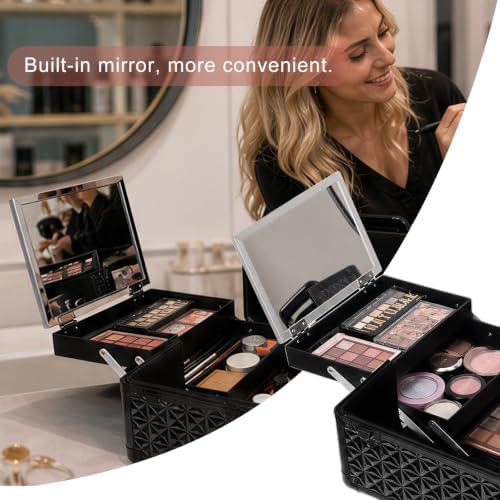Rolling Makeup Train Case, 5 in 1, Professional Cosmetic Trolley (5, Black) - Image 7