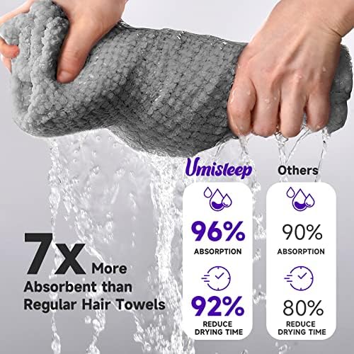Umisleep Extra Large Microfiber Hair Towel, Ultra Absorbent, Grey - Image 6