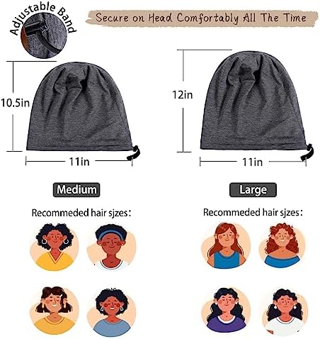 2 Pcs Adjustable Silk Hair Bonnet for Sleeping, Satin Lined Sleep Cap for Women and Men, Silk Hair Wrap Slouch Beanie. - Image 3