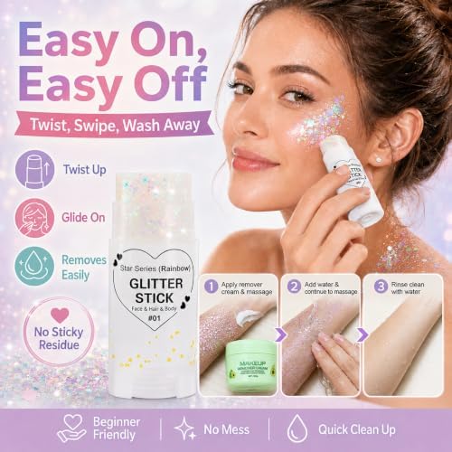 Go Ho Rainbow White Glitter Stick,Hair Face Body Shimmer for Women Kids - Image 6