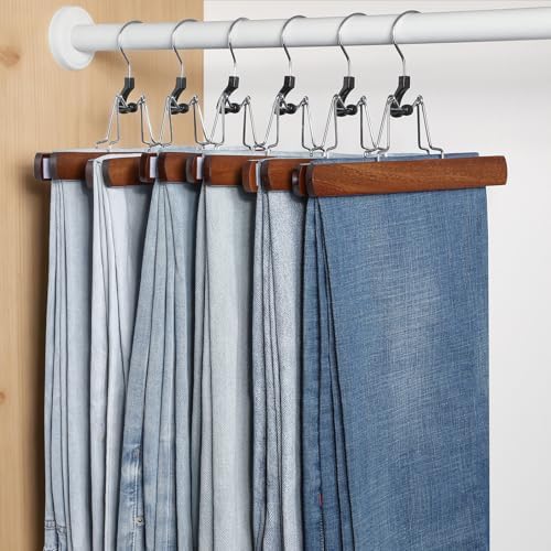TOPIA HANGER 12 Pack Wooden Pants Hangers, Hair Extension Hangers Non Slip Skirt Hanger Wood Clamp with Velvet Padded 360° Swivel Hook for Jeans, Skirts, Trousers, Wigs CT67WA - Image 6