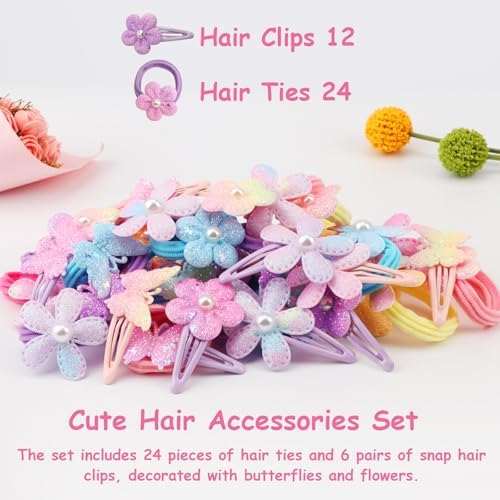 DRESHOW BQUBO 36 Pcs Toddler Hair Ties Clips for Girls Cute Hair Accessories Baby Flower Butterfly Ties Clips Colorful Snap Hairpins Rubber Bands for Baby Toddler Girls Kids - Image 7