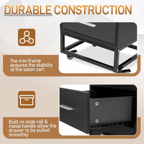 Winado Beauty Salon Trolley Cart with 2 Drawers, 3 Tool Holders, Black - Image 5